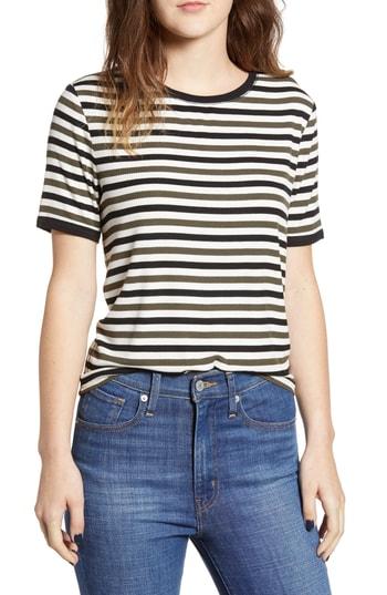Women's Socialite Stripe Rib Knit Ringer Tee - Black