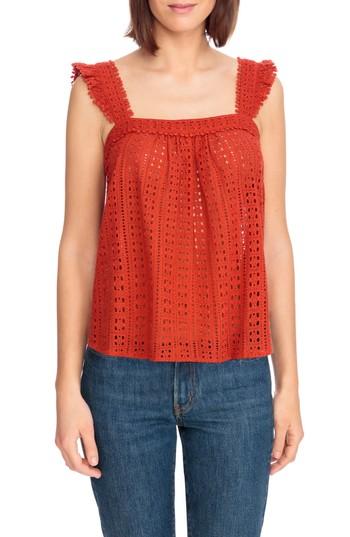 Women's Sezane Abby Eyelet Blouse Us / 34 Fr - Red