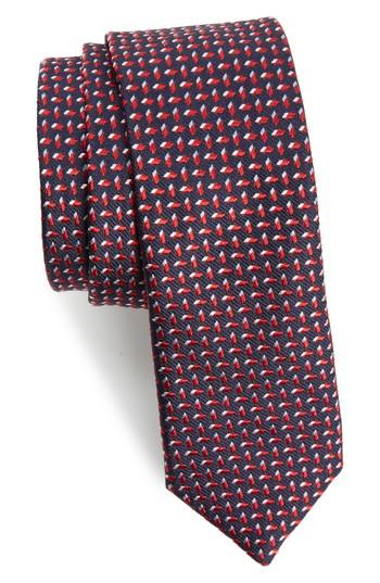 Men's Boss Geometric Silk Skinny Tie, Size - Red