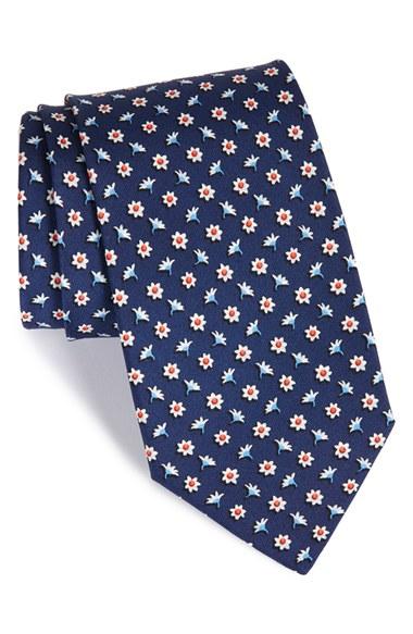 Men's Salvatore Ferragamo Floral Print Silk Tie, Size - Blue