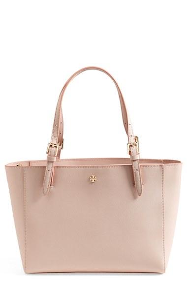 Tory Burch 'small York' Saffiano Leather Buckle Tote - Beige