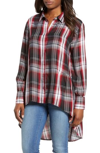 Women's Bobeau Plaid High Low Peplum Tunic Blouse