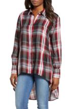 Women's Bobeau Plaid High Low Peplum Tunic Blouse