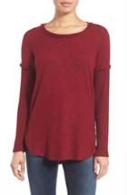 Petite Women's Bobeau Rib Long Sleeve Fuzzy Sweatshirt, Size P - Red