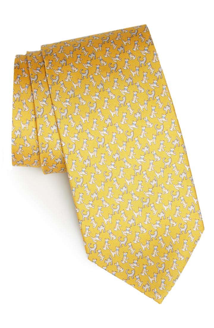 Men's Salvatore Ferragamo Game Print Silk Tie, Size - Yellow