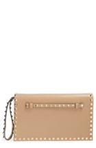 Valentino Garavani 'rockstud' Leather Flap Clutch - Beige