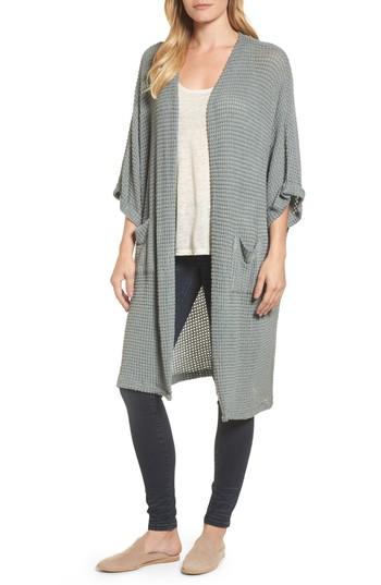 Women's Caslon Long Textured Knit Kimono Cardigan - Blue