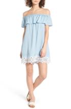 Women's Love, Fire Embroidered Chambray Off The Shoulder Dress