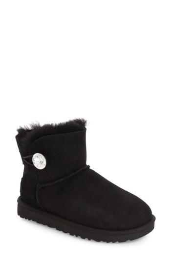 Women's Ugg Mini Bailey Button Bling Boot M - Black
