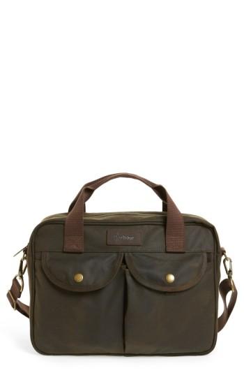 Men's Barbour 'longthorpe' Waxed Canvas Laptop Bag - Green