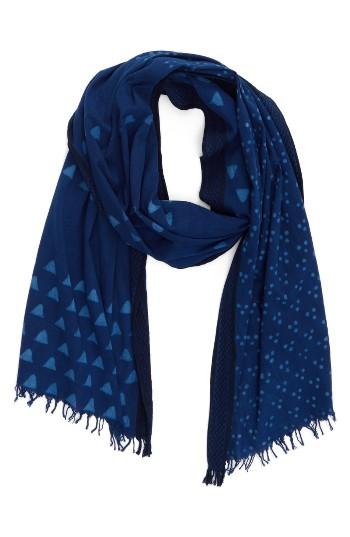 Women's Eileen Fisher Mix Print Organic Cotton Scarf, Size - Blue
