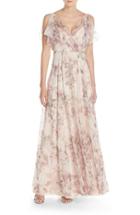 Women's Jenny Yoo 'cassie' Print Flutter Sleeve Chiffon Maxi Dress - Purple