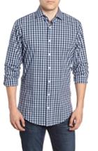 Men's Nordstrom Men's Shop Tech-smart Trim Fit Stretch Check Dress Shirt .5 - 32/33 - Blue