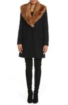 Women's Belle Badgley Mischka 'holly' Faux Fur Collar Boucle Coat - Blue