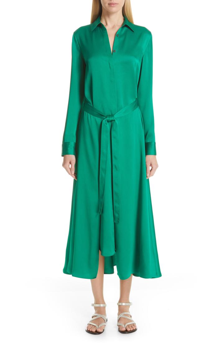 Women's Rosetta Getty Apron Wrap Crepe Back Satin Shirtdress