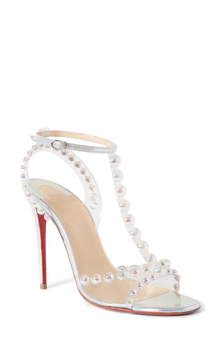 Women's Christian Louboutin Faridaravie Bead Sandal Us / 38eu - Metallic