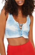 Women's Topshop Tie Dye Lace-up Bralet Us (fits Like 0-2) - Blue
