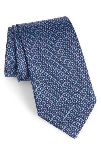 Men's Salvatore Ferragamo Fioco Print Silk Tie, Size - Blue