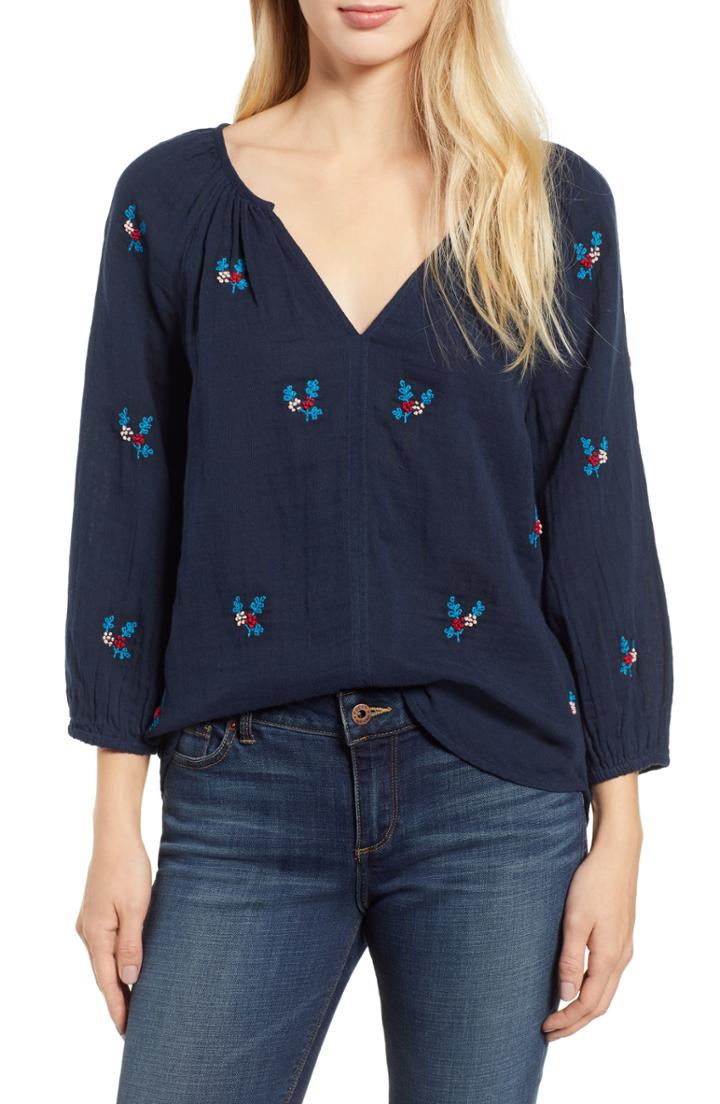 Women's Velvet By Graham & Spencer Fleur Embroidered Top - Blue