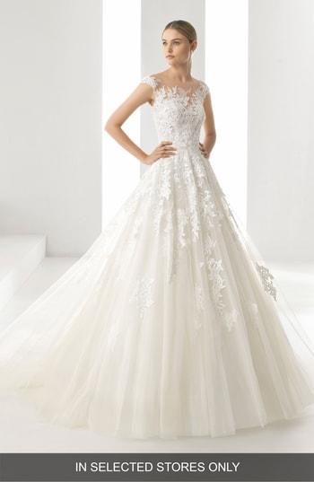 Women's Rosa Clara Denis Illusion Lace & Tulle Gown, Size In Store Only - Ivory