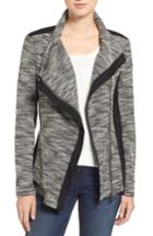 Petite Women's Two By Vince Camuto Asymmetrical Mixed Media Jacket, Size P - Black