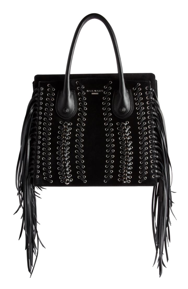 Balmain Fringe Leather Top Handle Bag -