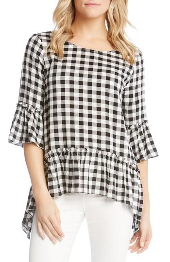 Women's Karen Kane Gingham Check Ruffle Hem Top - Black