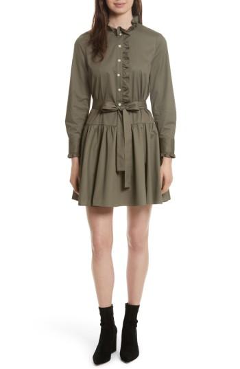 Women's Kate Spade New York Ruffle Trim Poplin Shirtdress, Size - Green