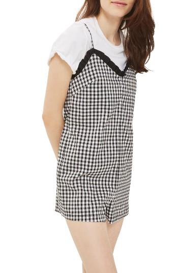 Women's Topshop Gingham Romper Us (fits Like 0) - Black