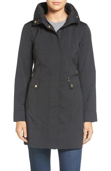 Petite Women's Cole Haan Signature Back Bow Packable Hooded Raincoat
