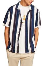 Men's Topman Stripe Camp Shirt - Blue