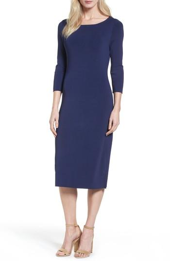 Women's Halogen Bateau Neck Sweater Dress, Size - Blue
