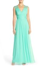 Women's Alfred Sung Shirred Chiffon Cap Sleeve Gown - Blue/green