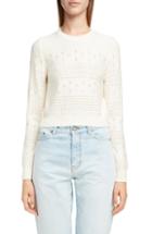 Women's Saint Laurent Eyelet Detail Wool Blend Sweater - Ivory