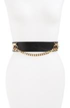 Women's Bp. Chain Detail Faux Leather Stretch Belt - Black/ Gold