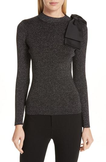 Women's Ted Baker London Lizziia Bow Trim Shimmer Sweater - Grey
