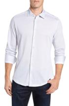 Men's Stone Rose Trim Fit Jacquard Knit Sport Shirt - White