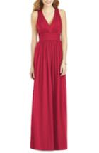 Women's After Six Crisscross Back Ruched Chiffon V-neck Gown - Red