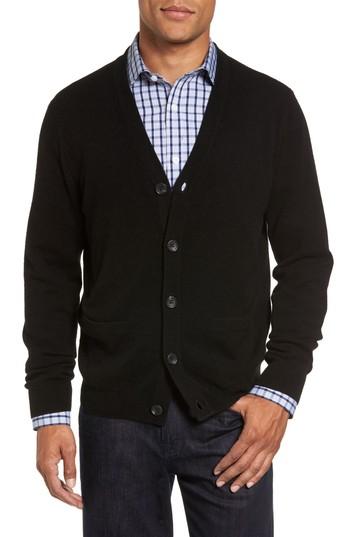 Men's Nordstrom Men's Shop Cashmere Button Front Cardigan, Size - Black