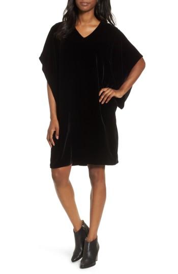 Women's Eileen Fisher V-neck Velvet Kimono Dress, Size - Black