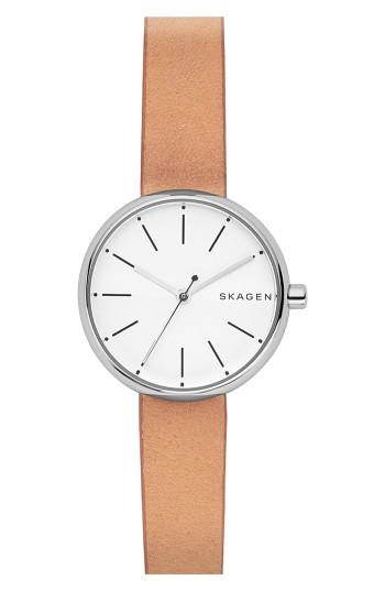 Women's Skagen Round Leather Strap Watch, 30mm