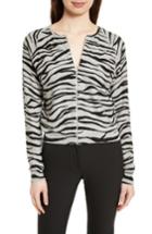 Women's Tracy Reese Zebra Stripe Cotton Zip Front Cardigan - Grey