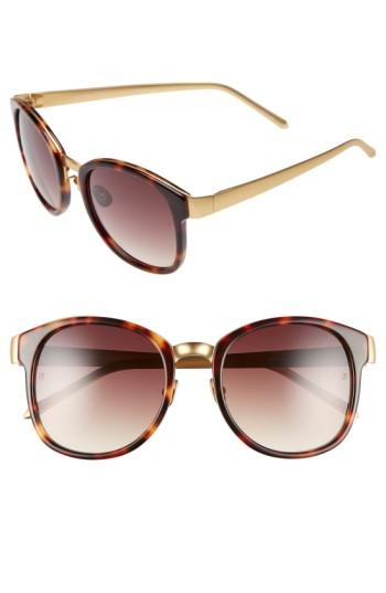 Women's Linda Farrow D-frame 52mm 24 Karat Gold Trim Sunglasses - Tortoise/ Brown Grad