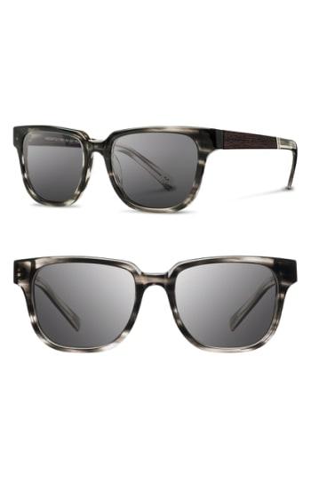 Women's Shwood 'prescott' 52mm Polarized Acetate & Wood Sunglasses - Pearl Grey/ Ebony/ Grey Polar