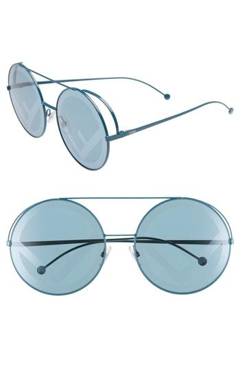 Women's Fendi Run Away 63mm Round Sunglasses - Petrol