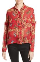 Women's The Kooples Print Ruffled Silk Shirt - Red
