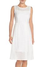 Women's Ellen Tracy Windowpane Organza Fit & Flare Dress - White