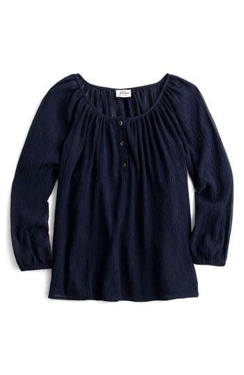Women's J.crew Point Sur Crinkled Silk Blend Popover Top - Blue