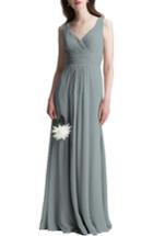 Women's #levkoff V-neck Chiffon A-line Gown - Grey