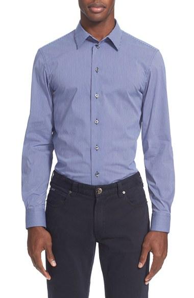 Men's Armani Collezioni Trim Fit Check Sport Shirt - Blue